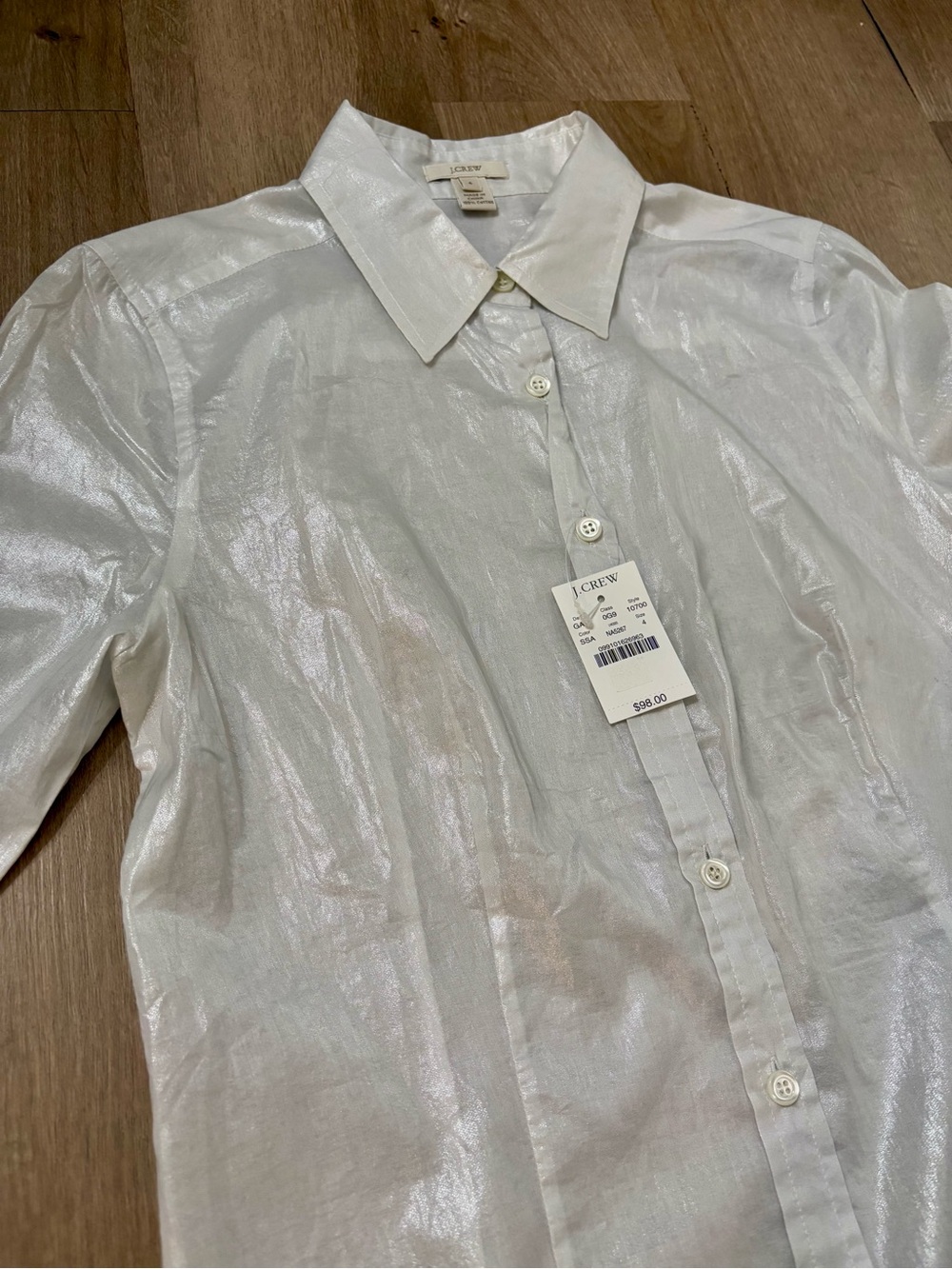 NWT Women’s J.Crew Metallic Silver Lightweight Button Down Shirt - Size 4